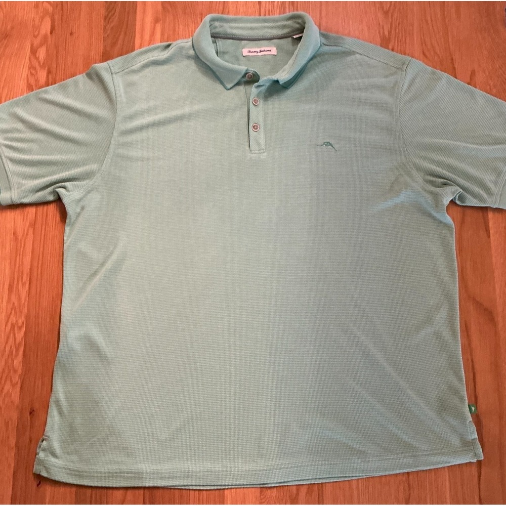 Tommy Bahama XXL Green Textured Polo Shirt •‎ Marlin Logo • Short Sleeve